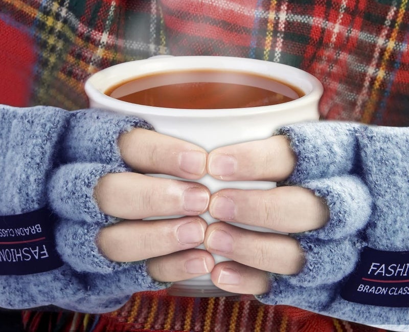 YSense Womens Winter Gloves, 2 Pack Warm Knitted Convertible Fingerless Gloves for Women Gifts with Mittens Cover Cap - Image 4